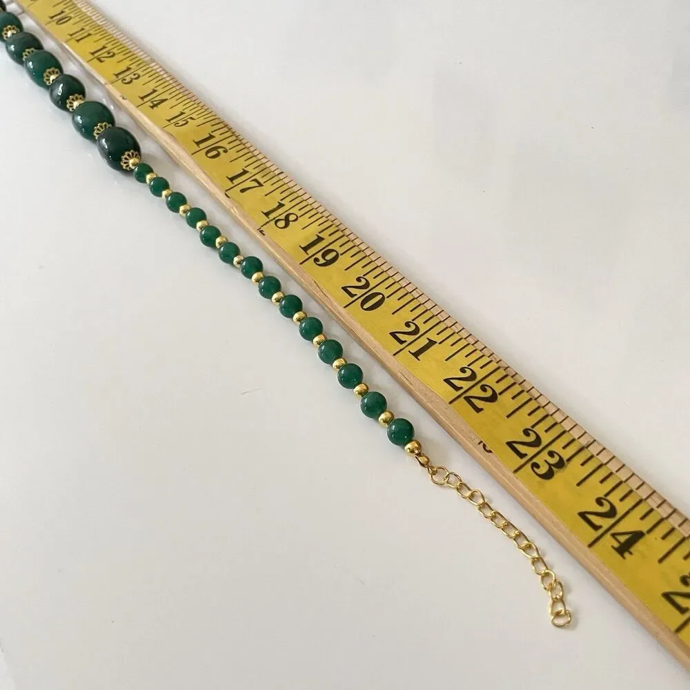 Artisan Handcrafted Green Gemstone Gold Tone Beaded Statement Necklace Elegant